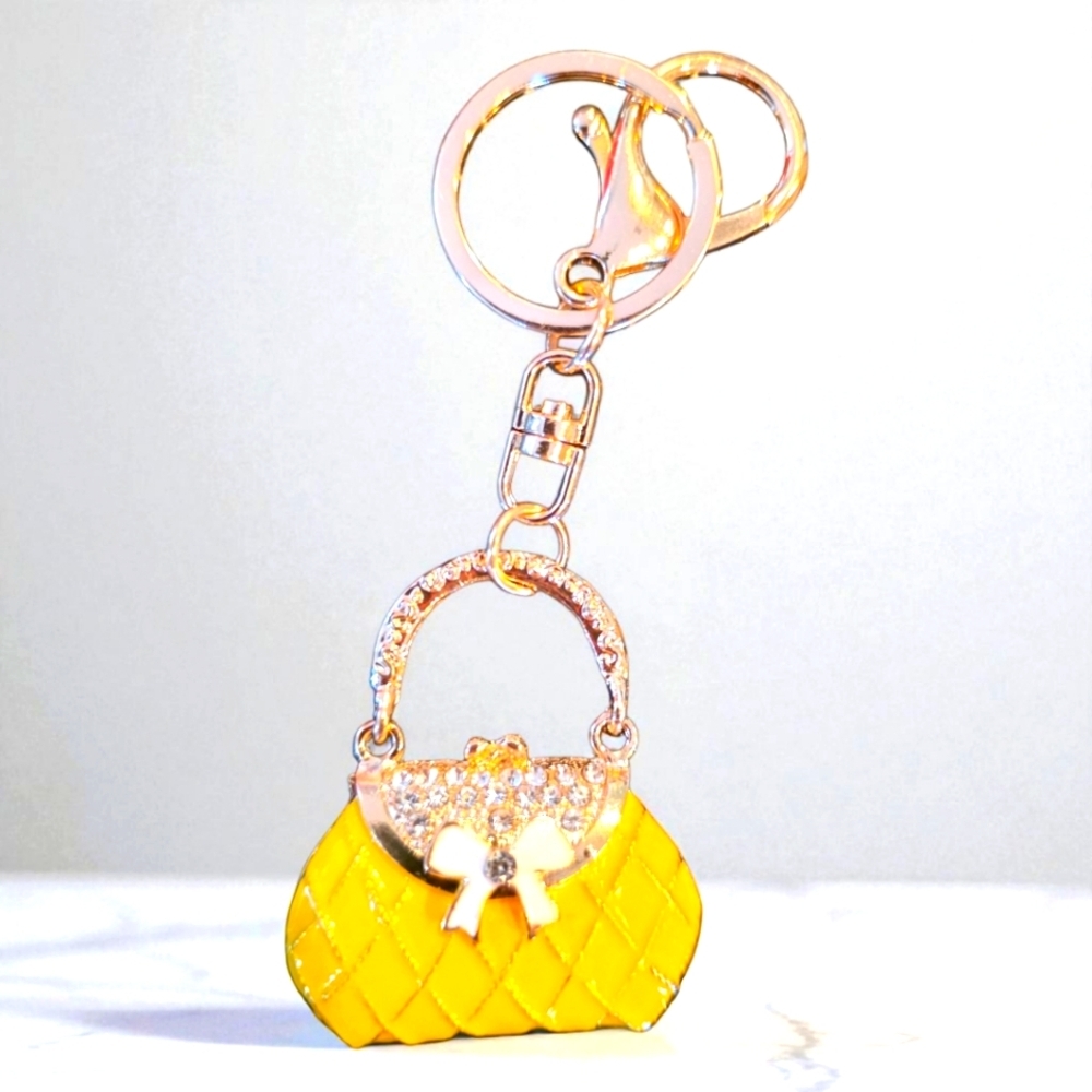 Colorful Yellow Rhinestone Encrusted Handbag Shaped Purse Charm